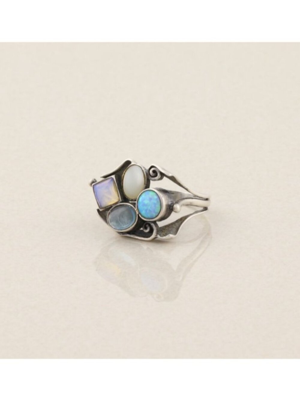 Sterling Silver Opal, Moonstone, Mother of Pearl Ring Size 9 1/2 - Picture 5 of 7